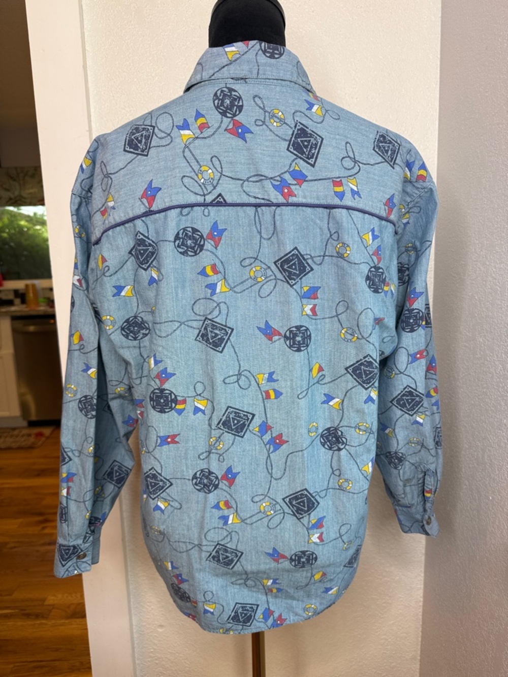 Vintage Koret City Blues Nautical Sailing Shirt 100% cotton Coastal Grandma - Picture 2 of 3